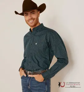 ARIAT Mens Fitted Benson Black LS Shirt -10046196 Western Style Classic Fit Polka Dot Design for Elegant Outfits