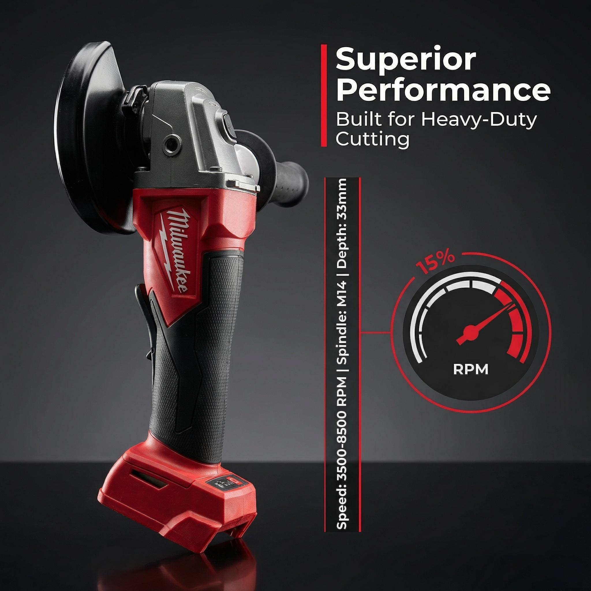 Milwaukee 18V Brushless Angle Grinder 125mm For Metal Cutting And Fabrication With Variable Speed Control And Paddle Switch