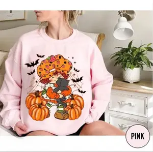 Strawberry Shortcake Halloween Sweatshirt, Cute Pumpkin & Cat Fall Sweatshirt, Vintage Bats Spooky Vibes Crewneck, Retro Cozy Autumn Gift