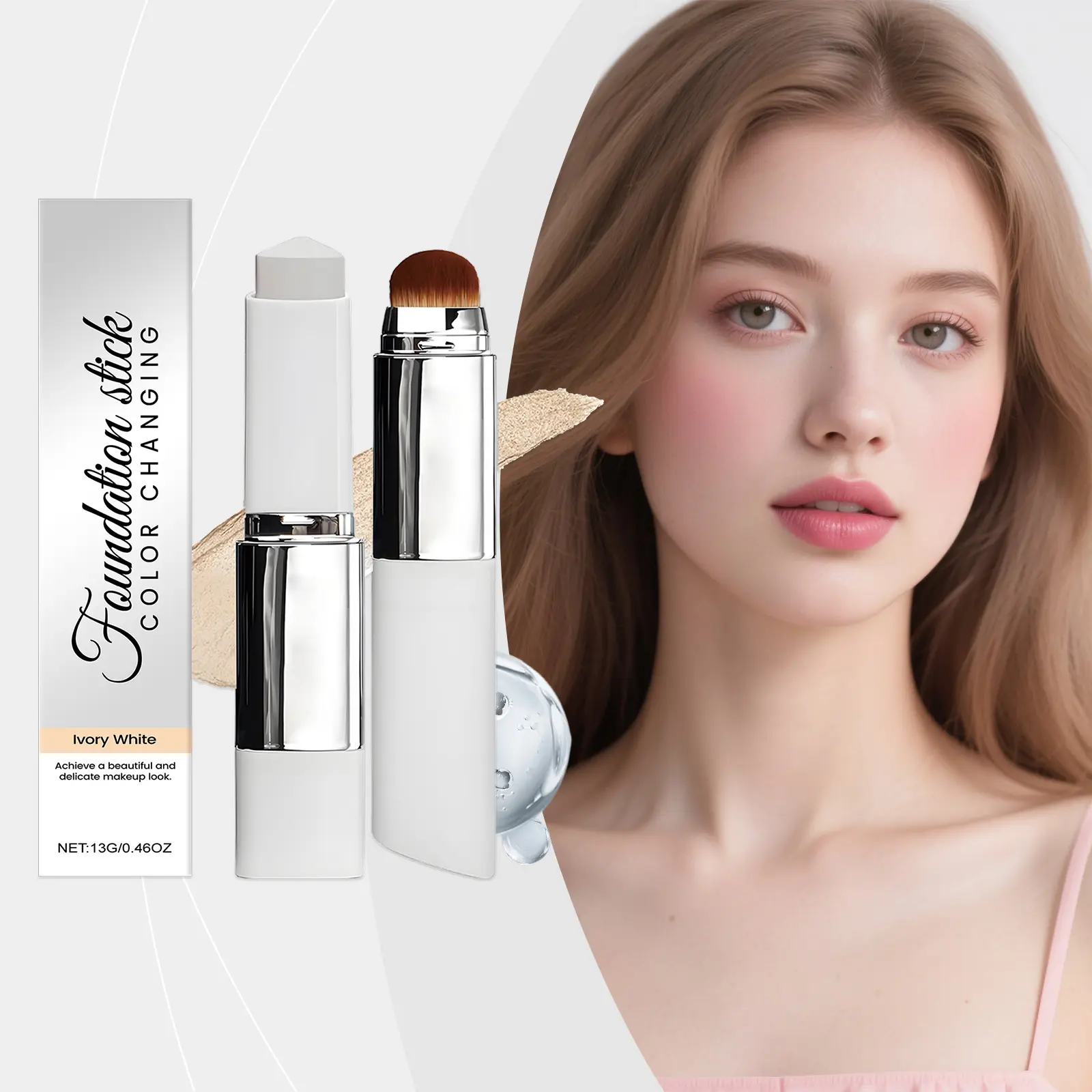 AMZ Ivory White 2-in-1 Color-Changing Foundation Stick — lightweight, hydrating, skincare benefits, matte, sheer, natural finish