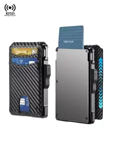 EDC Tactical Minimalist Wallet for Men Slim Carbon Fiber PU Leather RFID Blocking Bifold Smart Wallet Pop Up Credit Card Holder with Money Clip