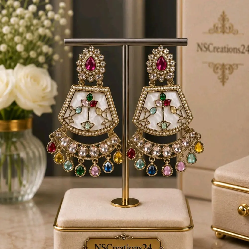Polki-Style Pearl Beaded Accent Earrings, Elegant Jewelry Accessory for Women