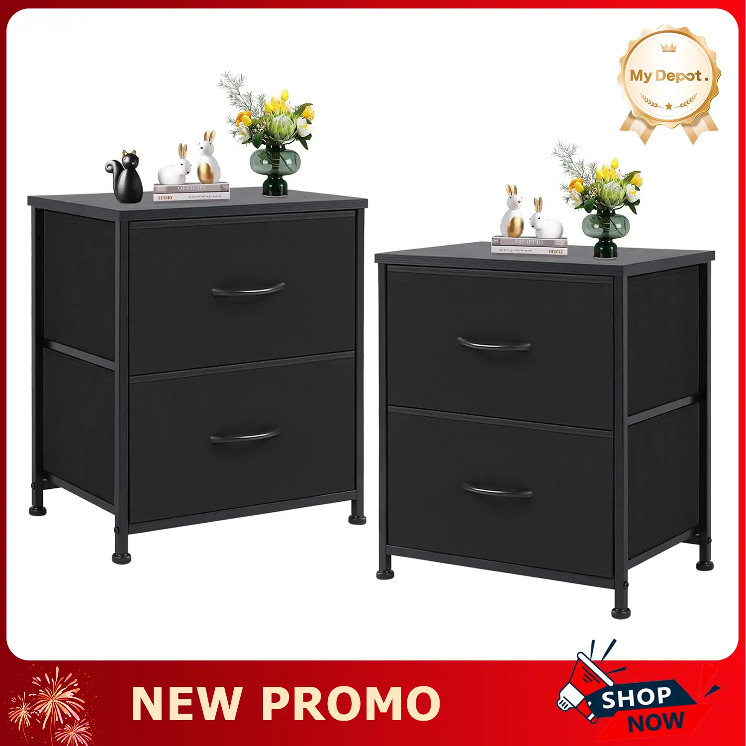 [Deal] Small Nightstand with 2 Storage Drawers, 20" Height Small End Table, Wooden Top Fabric Cabinet Dresser for Bedroom, Closet, College Dorm