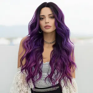 SMILCO/24 Inches Ombre Purple Costume Middle Part Curly 13*4 Lace Front Part Synthetic Wigs /SM9026
