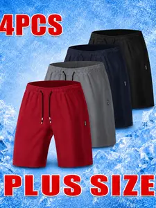 4-Pack Plus Size Men's Sport Shorts, Quick-Dry Lightweight, Pocketed, Sizes 1xl-5xl, Elastic Drawstring, Ice-Feel Fabric, Ideal for Gym, Outdoor Activities