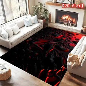 2D flat large best-selling velvet carpet with red and black liquid blending. Creative home decor for living room, bedroom, foyer, and game room, modern artistic carpet, Living Room Rug
