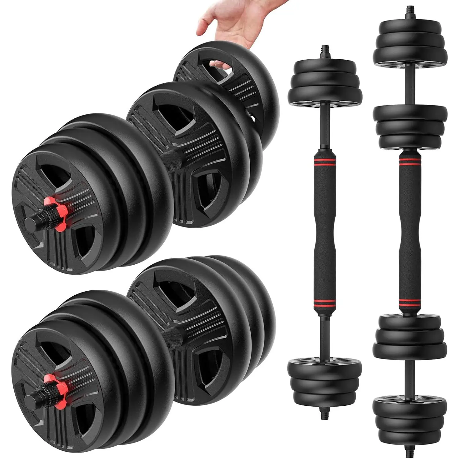 Adjustable Dumbbells, 20/30/40/55/60/70/80/90lbs Free Weight Set with Connector, 2 or 3 in 1 Dumbbells Used as Barbell, Kettlebells, Fitness Exercises for Home Gym Suitable for Men/Women