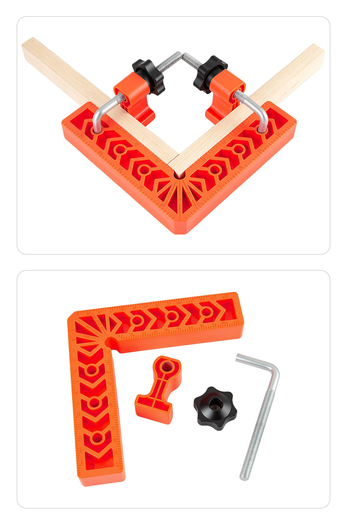4PCS Right Angle Clamp Kit – for picture frames, boxes, Furniture, Home, cabinets or drawers & stone positioning; multi-surface adjustable fastening tool