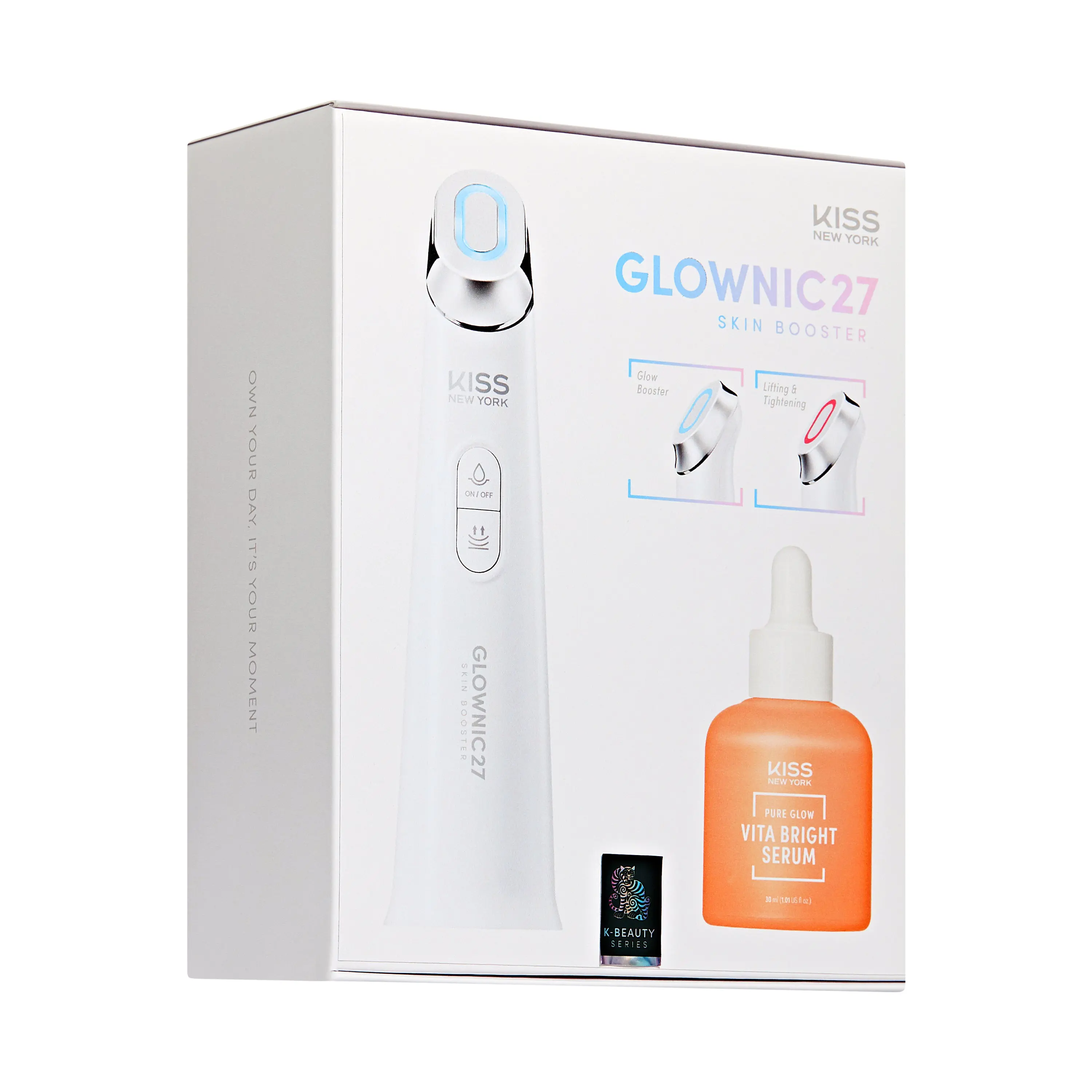 KISS NEW YORK Glownic27 Kit Microcurrent Facial Device with Full Size Vita Serum – Electroporation Facial Skin Booster for Absorption & Firming