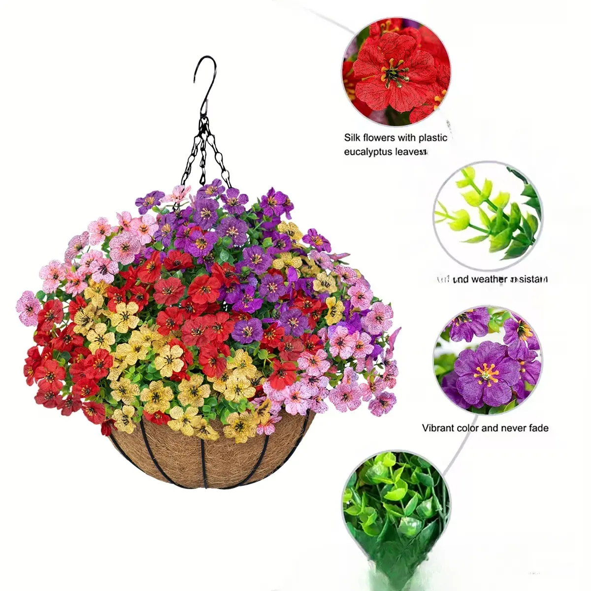 Violet artificial flower hanging basket, iron art hanging decoration, flower basket pendant for wall, door, and outdoor decoration, artificial plants and fake flowers Violet artificial flower hanging basket, iron art hanging decoration, flower basket pendant for wall, door, and outdoor decoration, artificial plants and fake flowers