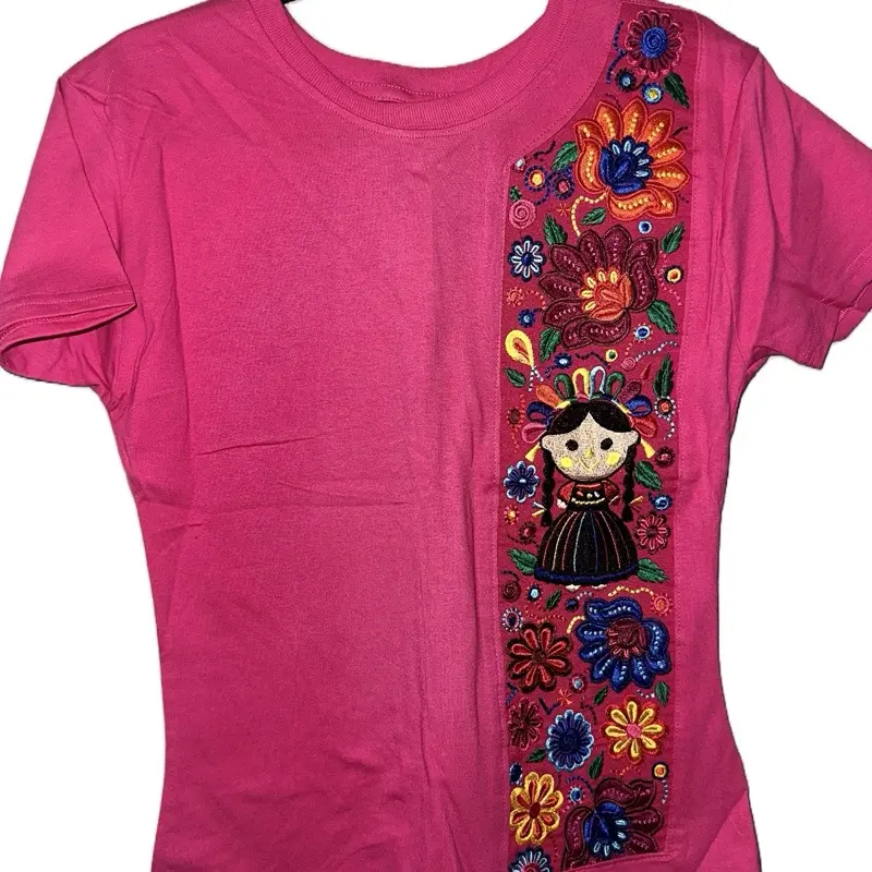 Blusas Typicas Bordadas Pink Shirt with Traditional Embroidery Design Top