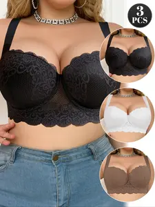3Pce Plus Size Bras for Women Bra Supportive Underwire Bra Full Coverage Bra Push Up Lingerie Anti Sagging Bra Comfort Sexy Bra Simple Elegant Everyday Bra Halloween Clothes Sports Bras for women Back To School