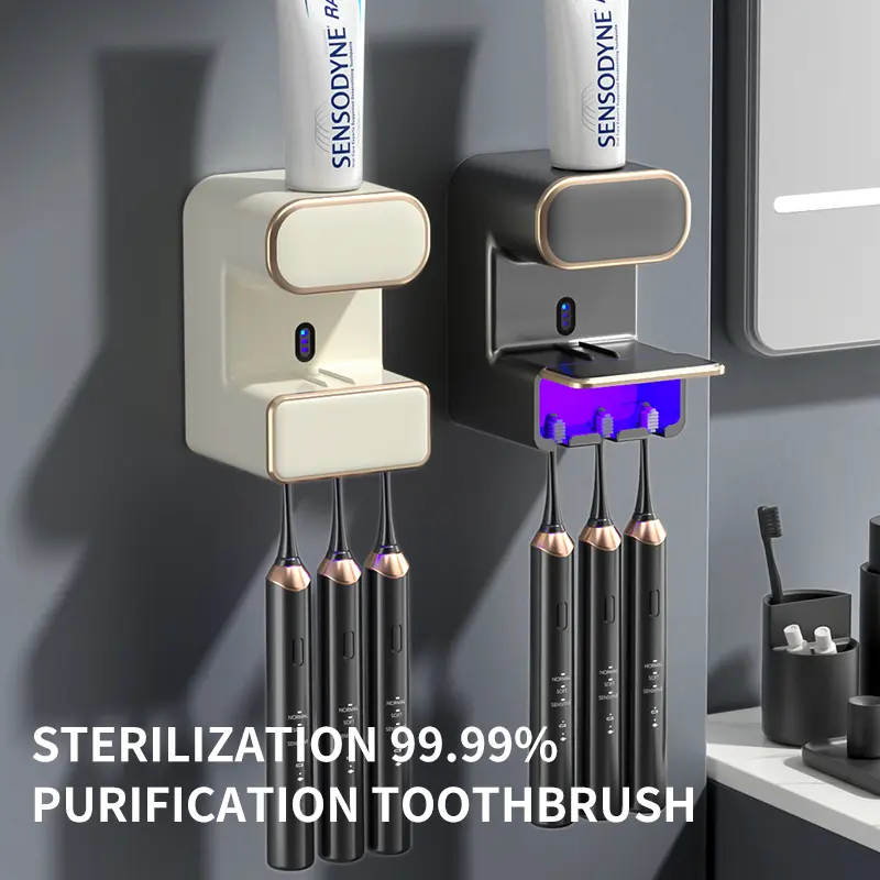 Wall-mounted bathroom automatic sensor toothpaste squeezer free of holes UV sterilization toothbrush holder toothbrush holder