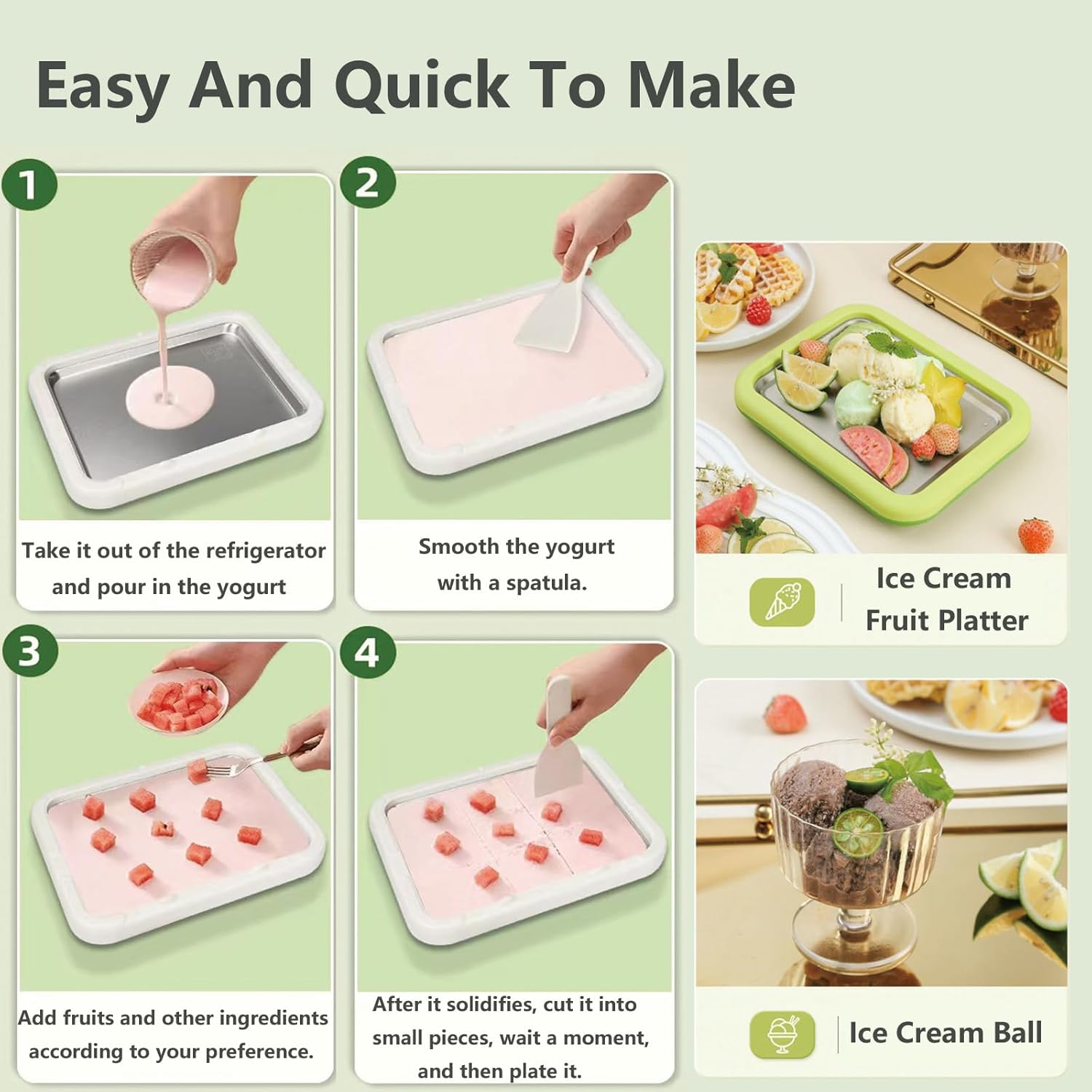 Ice Cream Roller Maker – DIY Rolled Ice Cream Tray | Instant Frozen Yogurt & Gelato Pan for Home | Fun Parent‑Child Activity | White