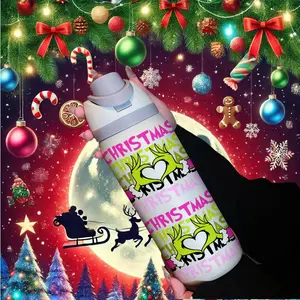 Christmas 32oz Heart Shaped Dual Drink Sports Water Bottle, Stainless Steel Vacuum Insulated, Large Capacity Fruit Cup, Perfect Gift for Women, Vacuum Insulated Tumbler