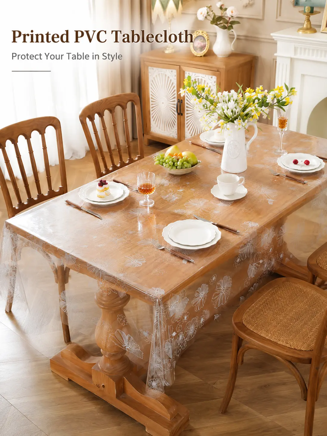 Transparent PVC Tablecloth Pad - Waterproof, Grease-Resistant Rectangular Table Cover for Party Use, 55×87 in