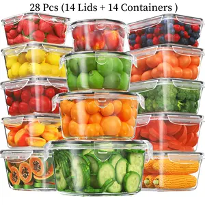 8/14-Piece Deluxe Food Storage Container Set, Premium Quality—Sealed Design, BPA-Free, Easy-Snap Lids, Stackable and Microwave-Safe—Includes 8/14 Containers, 8/14 Lids, Free Labels, and Kitchen Storage Marker