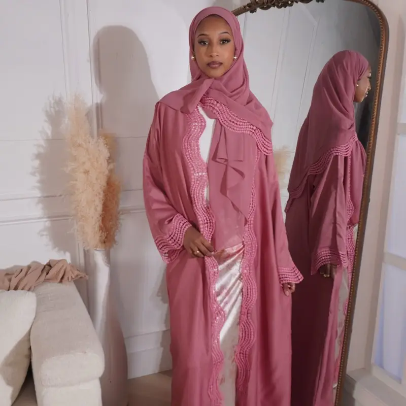 Amara Pink Abaya with Matching Hijab and Belt - Elegant Design for Women's Fashion