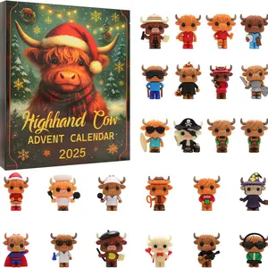 3D Highland Cow Advent Calendar, 24 Days Christmas Countdown, Cute Highland Cow Ornaments for Holiday Decorations & Festive Celebrations
