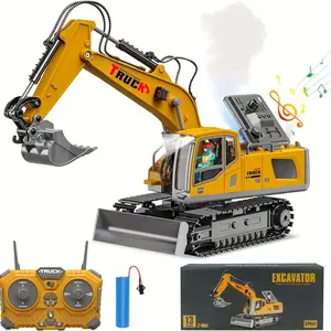 13 Channels Remote Control Excavator , 2.4Ghz RC Construction Vehicle Truck Toys With Alloy Metal Cap, Light.sound, Rechargeable 1 Battery For Boys And Girls Halloween Thanksgiving Christmas Gift