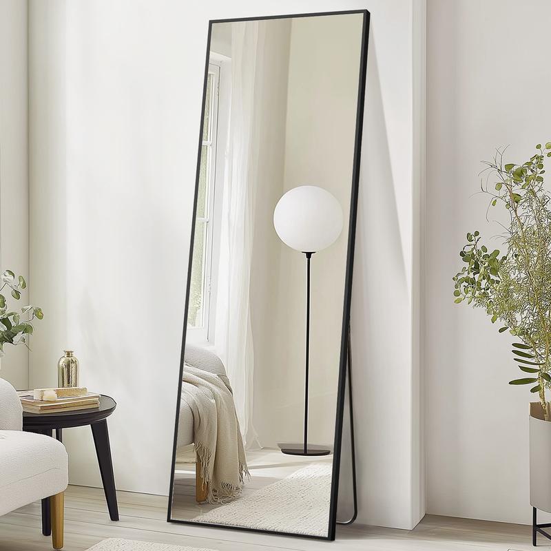 71" Full-Length Mirror with Stand - Freestanding/Wall-Mounted Floor Mirror, Shatterproof Nano Glass & Aluminum Frame, Right Angle/Rounded Corners (Gold/Black)
