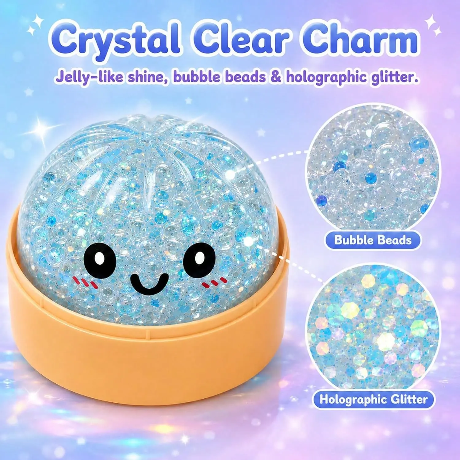 1pc (Random Color) Mini Glitter Face Squishy Stress Balls, Mini Glitter Cartoon Face Squeeze Balls, Multi-Color Transparent Sequin Soft Rubber Oil-Filled Stress Relief Balls, Party Favors, Pocket Portable Stretch Toys