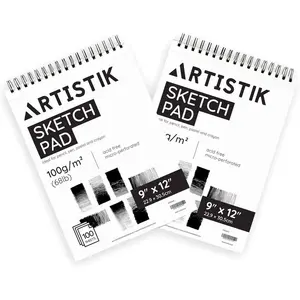 Spiral Sketch Pad – 100-Sheet Perforated Sketchbook for Pencil, Pastel & Crayon – 100 g/m²(68lb) Mixed Media Sketching & Writing Pad – 9" x 12", Pack of 2