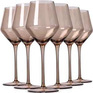Smokey Sand Wine Glasses Set 6-16oz, Long Stem, Universal Size for White and Red Wine - Hand Blown   Stemware for Home,Party Drinkware