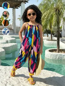 Spring Summer Girls' Floral Sleeveless Romper, Comfortable and Fashionable, Perfect for Daily Outings, Kids' One-Piece Pants