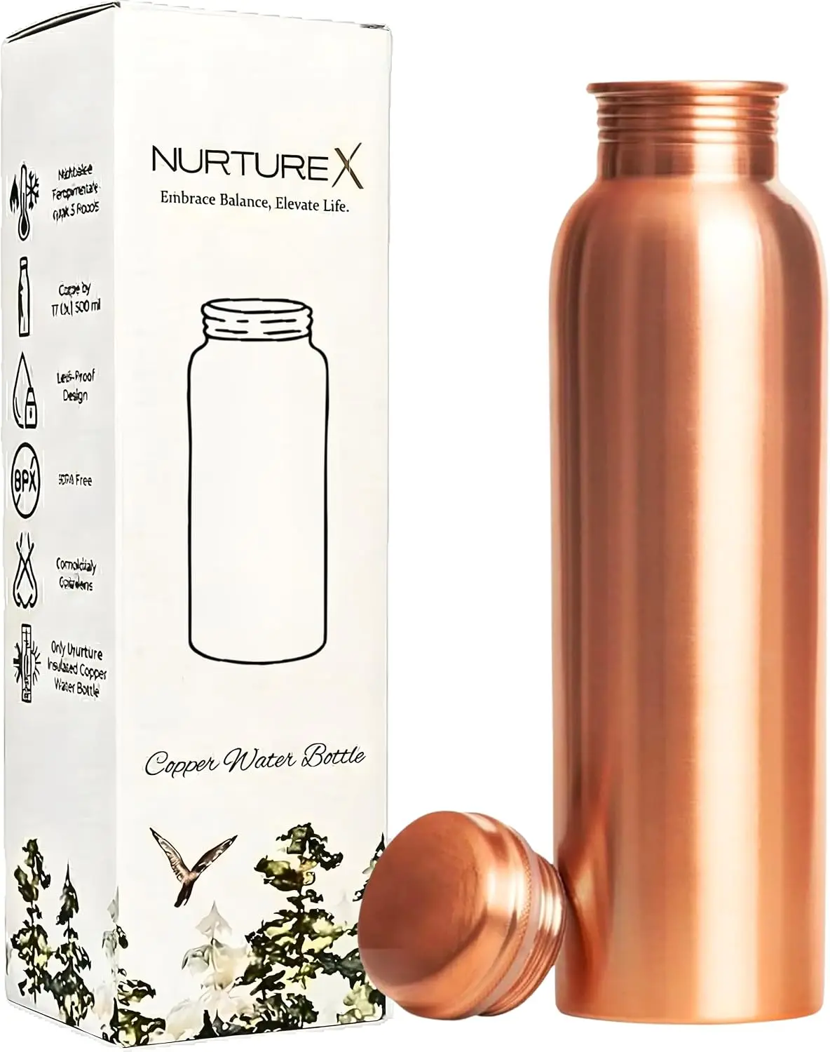 Pure Copper Water Bottle for Drinking 1 L, Anti-Tarnish, Smooth | Handcrafted 34 oz Ayurvedic copper bottle, leak-proof joint-free, eco friendly hydration for yoga, gym, travel