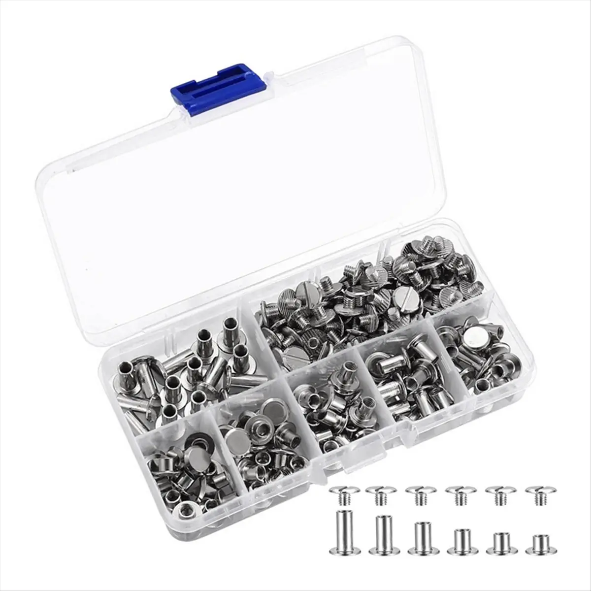 90-Set Chicago Screws Pack, 6 Sizes Metal Binding Screw Rivets for DIY Repair, Leathercraft Belt (Silver)