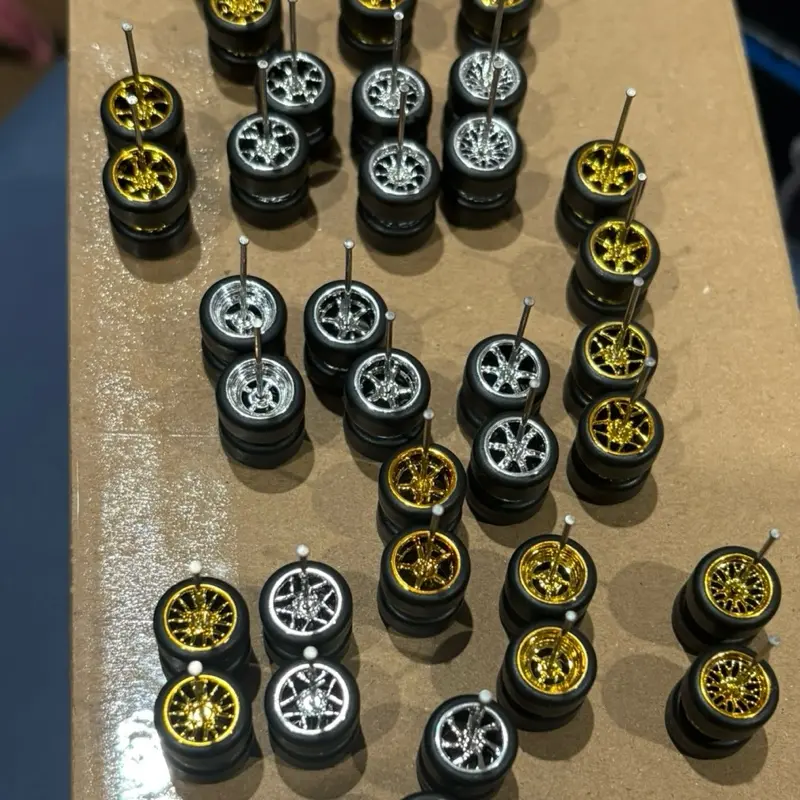 1:64 scale Chrome Silver & Gold Diecast Rubber wheels (10 car Set )