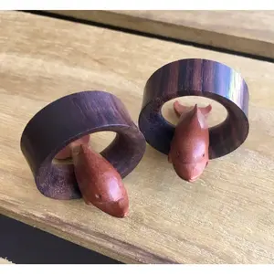 PAIR of Stunning Dolphin Hand Carved Saba and Sono Wood Saddle Tunnels - Gauges 3/4" (19mm) thru 1&3/8" (35mm)