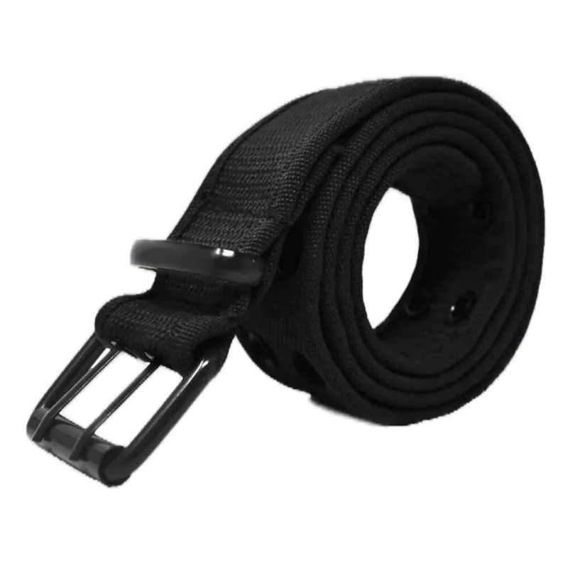 NEW Unisex 100% Cotton Canvas Belt Double Grommet Hole For Men Women Buckle Jean Black Fashion Accessory Adjustable Belt