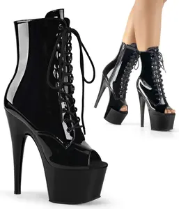 Black Patent Platform Peep Toe Ankle Boot