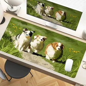 Border Collie Green Meadow Golden Sunshine Desk Pad Gaming Mousepad XXL Mouse Pad For Laptop Desk Mouse Pad Extra Large With Non-Slip Rubber Base Stitched Edges Surface For PC Gamers Office Workers & Home Use Perfect Holiday Gift