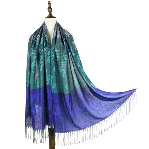 Sea of Blues Pashmina Scarf with Treble Clefs