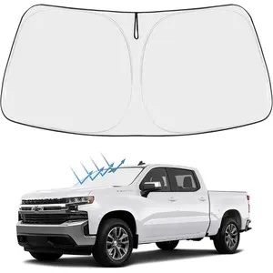 Proadsy Windshield Sun Shade Custom Fit Chevy Silverado 1500 2Dr 4Dr 2019-2024 2025 2026 4-Layer Foldable Front Sunshade Protector Sun Visor Blocks UV Rays Keep Car Cooler Accessories