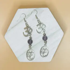 Handcrafted by Rita Amethyst Earrings with silver Ohm charm