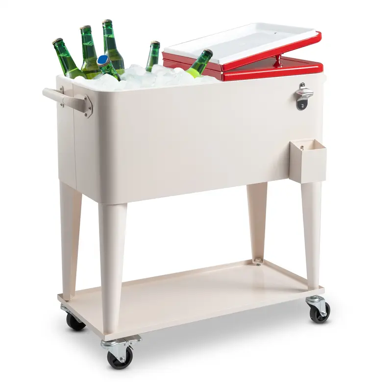 80 Quart Freezer Incubator with Drain Pipe, Rolling Cooler Cart with Insulated Basin Bottle Opener and Locking Casters