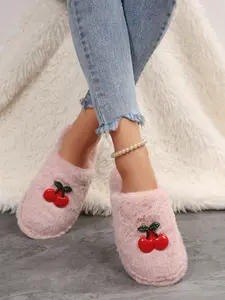 Cute Plush Slippers with Cherry Design, Soft Comfortable Home Shoes for Women, Adorable Sweet Style for Indoor Use, Fashion Slippers