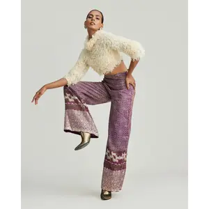 Mili Purple Wide Leg Pants – Chic & Comfortable High-Rise Fit with Georgette Foil Print