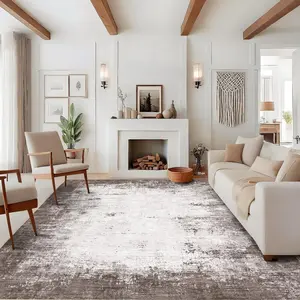 Washable Rug 8x10 Modern Living Room Rug Non Slip,Soft Non Shedding Floor Covering, Low Pile Thin Foldable Mat for Bedroom Dining Room Nursery,Brown