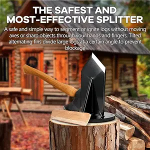 Firewood splitter with wider fins, designed for manual use, sturdy construction, suitable for homes, stoves, fireplaces, and camping