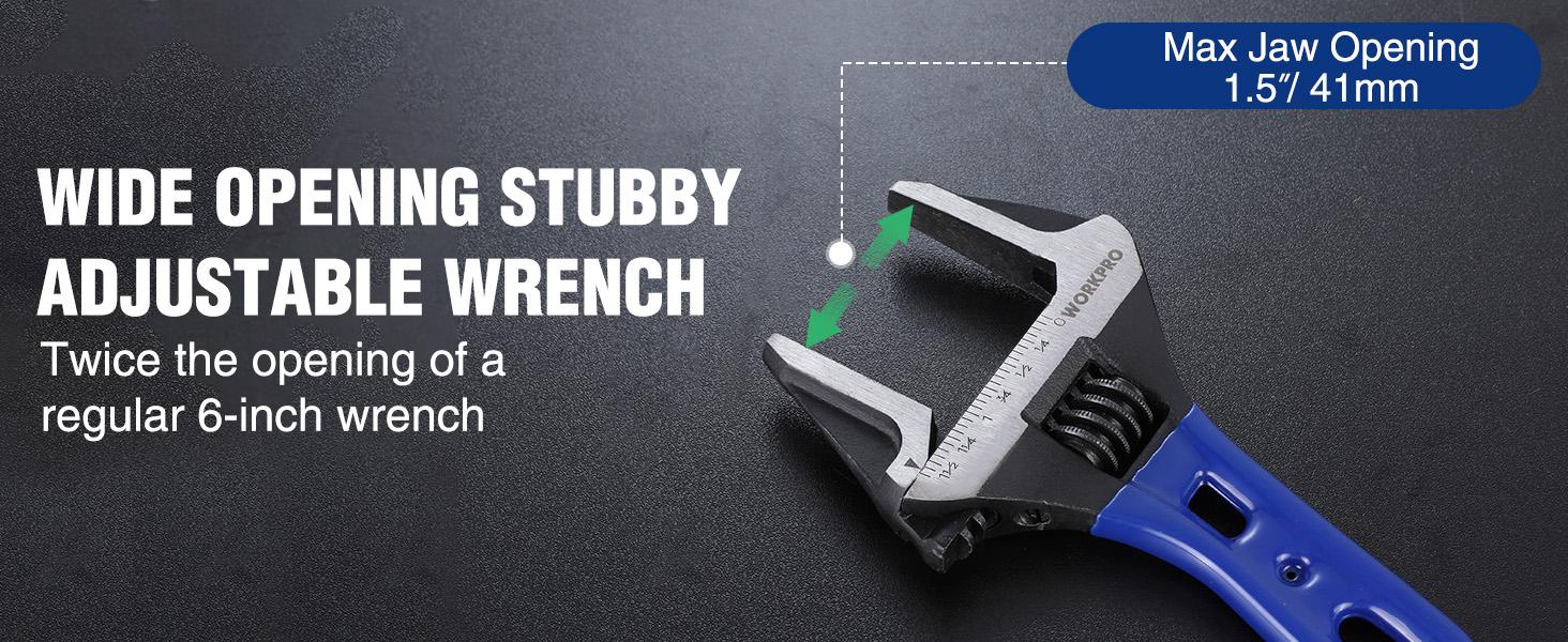 #backtoschool WORKPRO Stubby Wide Opening Adjustable Wrench, Small Adjustable Wrench with 2mm Slim Jaws for Easy Access to Tight Spaces, Metric/SAE Scales, Cr-V Steel