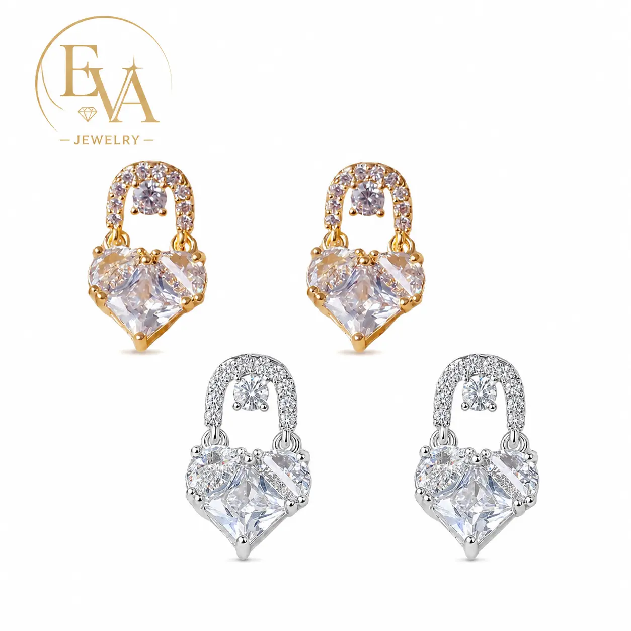 Cubic Zirconia Heart Padlock Earrings, Luxury Dangle Earrings for Women, Gold Silver Drop Earrings Fashion Jewelry