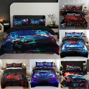 3Pcs Cool Supercar Pattern Duvet Cover Set, Bedroom Bedding Set, Including 1 Duvet Cover and 2 Pillowcases, No Filling, Unique Zipper Closure Design, Suitable for Bedrooms, Hotels, School Dormitories, Perfect Gift for Sports Car Enthusiasts