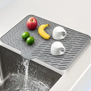 Silicone Dish Drying Mat for Kitchen Counter, Fast Dishes Drying Mat with Drainage Design, Heat Resistant Non-Slip Pad for Dishes, Pots, Cutting Boards, Homeused