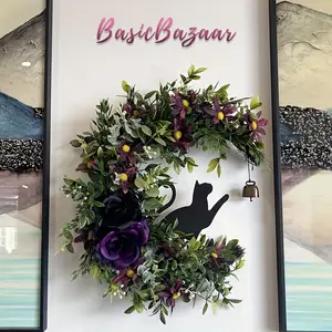 18" UV Resistant Halloween Wreath /Outdoor artificial plants- Black Cat Moon with Bells for Front Door, Porch Window Wall Indoor Outdoor, Gothic Party Decor & Gift.front Door Wreath/wreaths.Halloween Home Decor,  Halloween Decorations Outdoor
