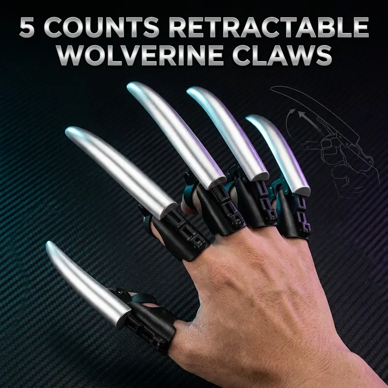 1 Set Mechanical Retractable Wolf Claw, 5-Claw Design Realistic 3D Halloween Wolf Claw Glove, Cosplay Costume Prop for Party Decoration